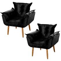 Kit 02 Poltronas Decorativas Francis Pés Palito Suede Preto - Desk Design