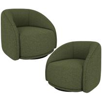 Kit 02 Poltronas Decorativas Giratória Angelina M03 Linho Verde - Lyam Decor