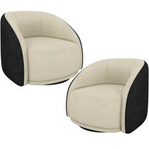 Kit 02 Poltronas Decorativas Giratória Angelina M03 material sintético Preto Bouclê Bege - Lyam Decor Kit 02 Poltronas Decorativas Giratória Angelina M03 material sintético Preto Bouclê Bege - Lyam Decor