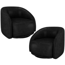 Kit 02 Poltronas Decorativas Giratória Angelina M03 material sintético Preto - Lyam Decor Kit 02 Poltronas Decorativas Giratória Angelina M03 material sintético Preto - Lyam Decor