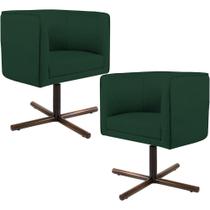 Kit 02 Poltronas Decorativas Giratória Base X Betina D02 Linho Verde Musgo C-123 - Lyam Decor