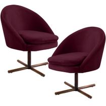 Kit 02 Poltronas Decorativas Giratória Base X Rafa C06 Veludo Marsala C-278 - Lyam Decor Kit 02 Poltronas Decorativas Giratória Base X Rafa C06 Veludo Marsala C-278 - Lyam Decor