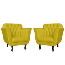 Kit 02 Poltronas Decorativas Helena Pés Luis XV Suede Amarelo - DS Estofados