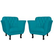 Kit 02 Poltronas Decorativas Helena Pés Luis XV Suede Azul Turquesa - DS Estofados