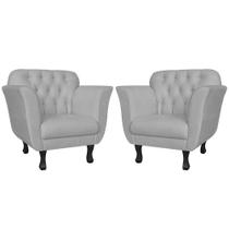 Kit 02 Poltronas Decorativas Helena Pés Luis XV Suede Branco - DS Estofados
