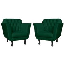 Kit 02 Poltronas Decorativas Helena Pés Luis XV Suede Verde - DS Estofados