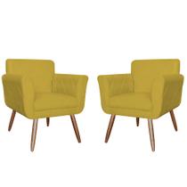 Kit 02 Poltronas Decorativas Isabela em Tressê Pés Palito Suede Amarelo - DS Estofados