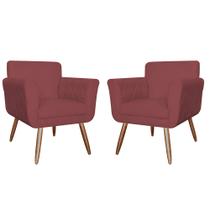 Kit 02 Poltronas Decorativas Isabela em Tressê Pés Palito Suede Bordô - DS Estofados