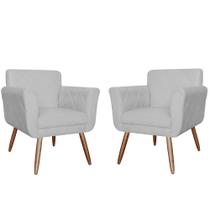 Kit 02 Poltronas Decorativas Isabela em Tressê Pés Palito Suede Branco - DS Estofados