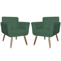 Kit 02 Poltronas Decorativas Isabela em Tressê Pés Palito Suede Verde - DS Estofados