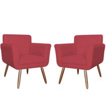 Kit 02 Poltronas Decorativas Isabela em Tressê Pés Palito Suede Vermelho - DS Estofados