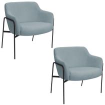 Kit 02 Poltronas Decorativas Jade Base Aço Preto Bouclé Azul Claro - Nexta Casa