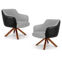 Kit 02 Poltronas Decorativas Jade Base Giromad C-315 Corano Tressê Linho Cinza Claro - Domi