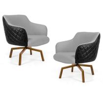 Kit 02 Poltronas Decorativas Jade Base Ka Giratória C-315 Corano Tressê Linho Cinza Claro - Domi