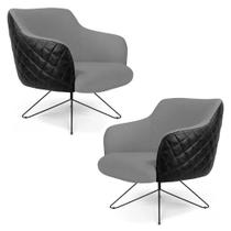Kit 02 Poltronas Decorativas Jade Base Orby Fixa C-416 Corano Tressê Linho Cinza Escuro - Domi Kit 02 Poltronas Decorativas Jade Base Orby Fixa C-416 Corano Tressê Linho Cinza Escuro - Domi