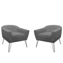 Kit 02 Poltronas Decorativas Jolly Pés Aramado Suede Cinza - DS Estofados
