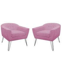 Kit 02 Poltronas Decorativas Jolly Pés Aramado Suede Rosa - DS Estofados