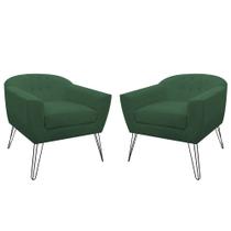 Kit 02 Poltronas Decorativas Jolly Pés Aramado Suede Verde - DS Estofados