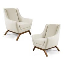 Kit 02 Poltronas Decorativas Juliet Base de Madeira B-309 Veludo Bege - Domi Kit 02 Poltronas Decorativas Juliet Base de Madeira B-309 Veludo Bege - Domi