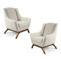 Kit 02 Poltronas Decorativas Juliet Base de Madeira B-370 Linho Bege Cru - Domi Kit 02 Poltronas Decorativas Juliet Base de Madeira B-370 Linho Bege Cru - Domi