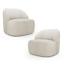 Kit 02 Poltronas Decorativas Kaya Orgânica Linho Bege Claro - Abmaza