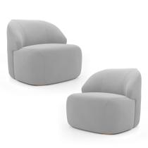 Kit 02 Poltronas Decorativas Kaya Orgânica Veludo Cinza Claro - Abmaza