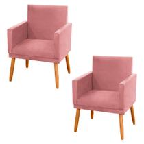 Kit 02 Poltronas Decorativas Lauren Pés Palito Suede Rosê - Desk Design