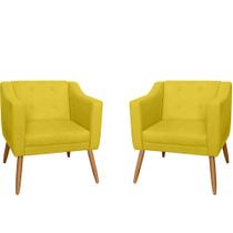 Kit 02 Poltronas Decorativas Lavinia Pés Palito Suede Amarelo - DS Estofados Kit 02 Poltronas Decorativas Lavinia Pés Palito Suede Amarelo - DS Estofados