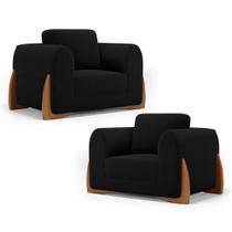 Kit 02 Poltronas Decorativas Living Bloom com Pés de Madeira Bouclê Preto - Abmaza Kit 02 Poltronas Decorativas Living Bloom com Pés de Madeira Bouclê Preto - Abmaza