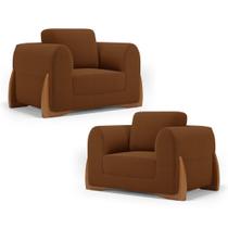 Kit 02 Poltronas Decorativas Living Bloom com Pés de Madeira Bouclê Terracota - Abmaza Kit 02 Poltronas Decorativas Living Bloom com Pés de Madeira Bouclê Terracota - Abmaza
