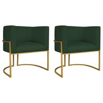 Kit 02 Poltronas Decorativas Luna Base de Ferro Dourado Linho