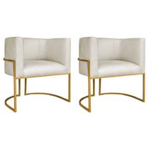 Kit 02 Poltronas Decorativas Luna Base de Ferro Dourado Linho Kit 02 Poltronas Decorativas Luna Base de Ferro Dourado Linho