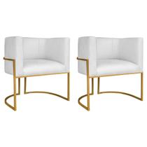 Kit 02 Poltronas Decorativas Luna Base de Ferro Dourado Sintético
