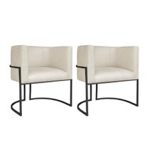 Kit 02 Poltronas Decorativas Luna Base de Ferro Preto Linho Bege