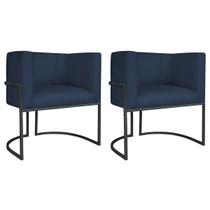Kit 02 Poltronas Decorativas Luna Base de Ferro Preto Suede
