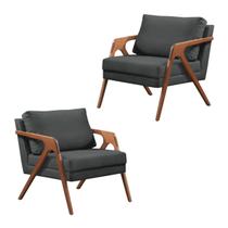 Kit 02 Poltronas Decorativas Madeira Maciça Super Luxo Mona Cinza