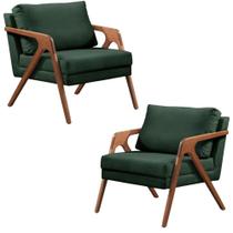 Kit 02 Poltronas Decorativas Madeira Maciça Super Luxo Mona Verde - Zahav Estofados