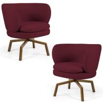 Kit 02 Poltronas Decorativas Melissa Base Ka Giratória Castanho B-278 Veludo Marsala - Domi
