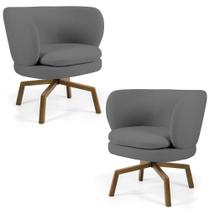 Kit 02 Poltronas Decorativas Melissa Base Ka Giratória Castanho B-317 Veludo Cinza - Domi Kit 02 Poltronas Decorativas Melissa Base Ka Giratória Castanho B-317 Veludo Cinza - Domi