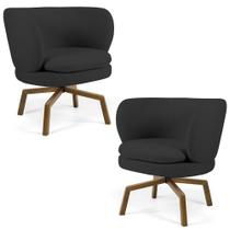 Kit 02 Poltronas Decorativas Melissa Base Ka Giratória Castanho C-465 Linho Chumbo - Domi Kit 02 Poltronas Decorativas Melissa Base Ka Giratória Castanho C-465 Linho Chumbo - Domi