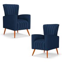 Kit 02 Poltronas Decorativas Melody Com Pés Palito Veludo Azul Marinho - Abmaza Kit 02 Poltronas Decorativas Melody Com Pés Palito Veludo Azul Marinho - Abmaza