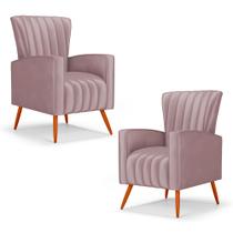 Kit 02 Poltronas Decorativas Melody com Pés Palito Veludo Rosê - Desk Design