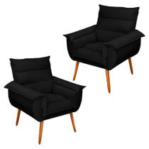 Kit 02 Poltronas Decorativas Modernas Sala e Recepção Monza Pés Palito Suede Preto - Desk Design
