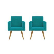 Kit 02 Poltronas Decorativas Nina Cadeira Azul Turquesa - Renascer Decor