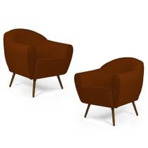 Kit 02 Poltronas Decorativas Nina Pés Palito Madeira B-235 Linho Terracota - Domi Kit 02 Poltronas Decorativas Nina Pés Palito Madeira B-235 Linho Terracota - Domi