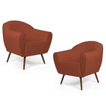Kit 02 Poltronas Decorativas Nina Pés Palito Madeira B-262 Veludo Telha - Domi