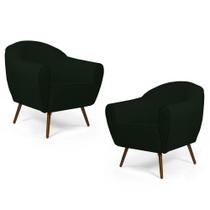 Kit 02 Poltronas Decorativas Nina Pés Palito Madeira C-117 Linho Verde Musgo - Domi Kit 02 Poltronas Decorativas Nina Pés Palito Madeira C-117 Linho Verde Musgo - Domi