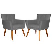 Kit 02 Poltronas Decorativas Onix Suede Cinza - SA Móveis