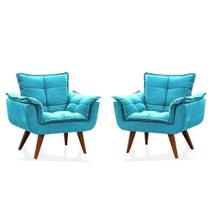 Kit 02 Poltronas Decorativas Opala Azul Turquesa - King Decor