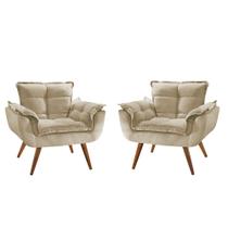 Kit 02 Poltronas Decorativas Opala Bege - King Decor